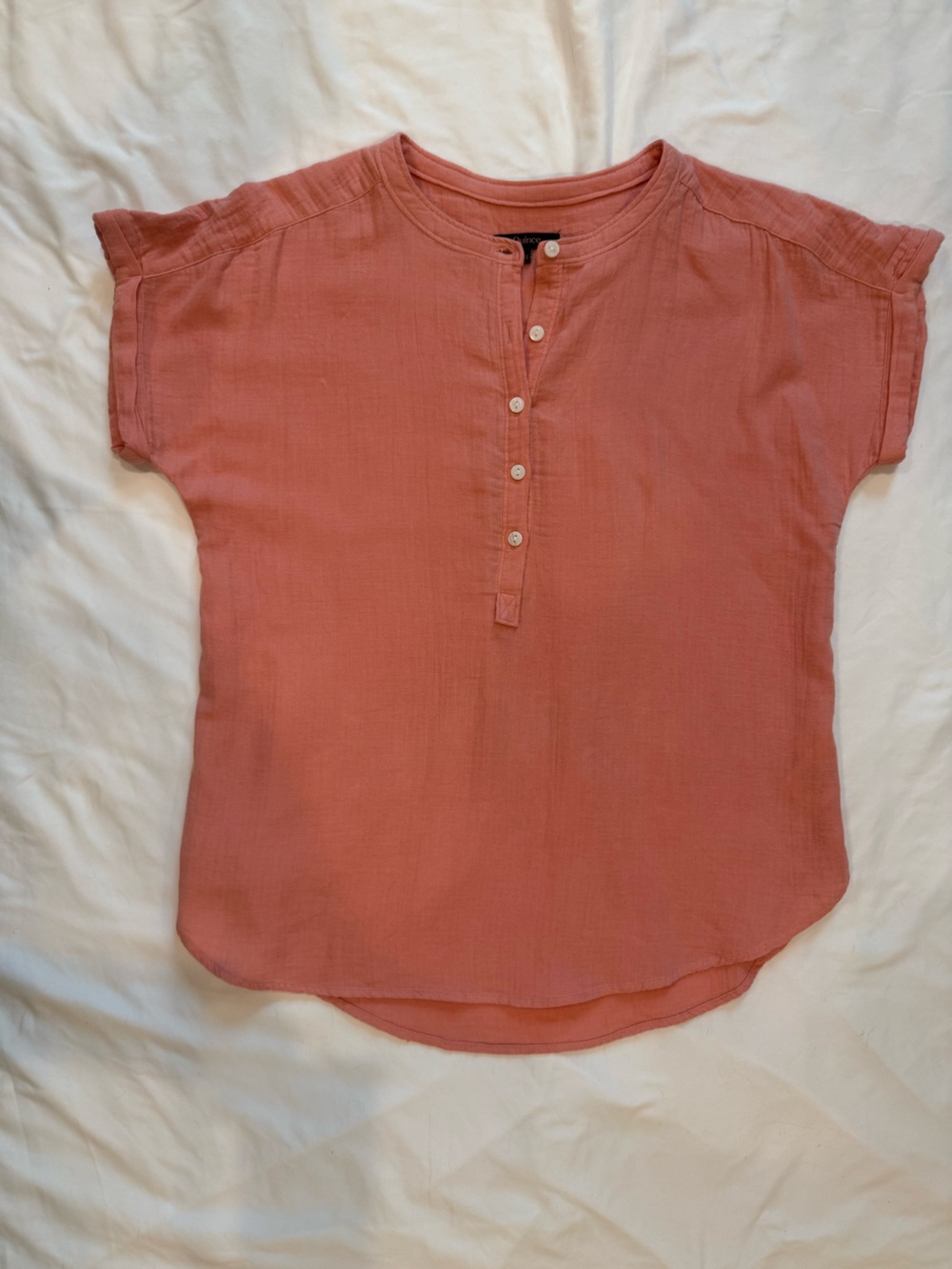 Quince Organic Cotton Gauze Blouse Coral Short Sleeve Size XS